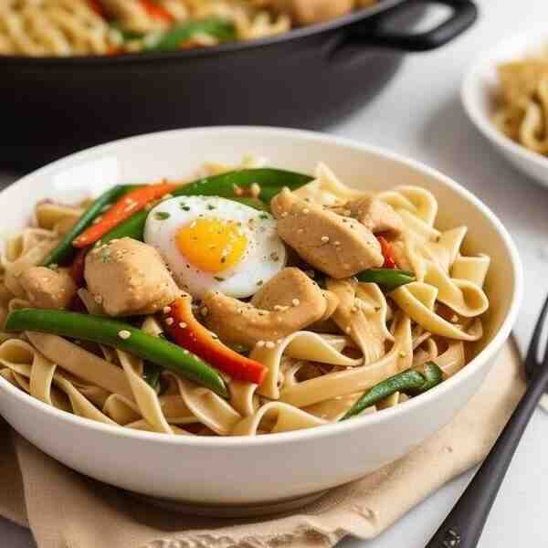 Стирфрай из курицы с яичной лапшой
